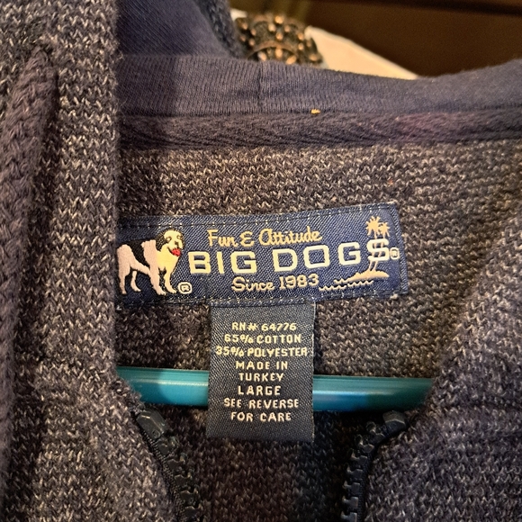 Vintage Big Dogs Blue Zip Up Hooded Fleece Jacket Men's Size Large - Picture 3 of 8